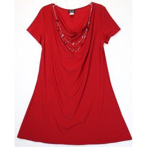 Star Vixen Shift Dress Women Large Knee Length Jewel Neck Short Sleeve Red